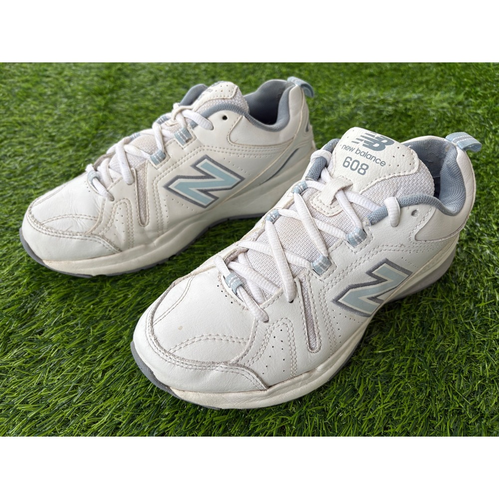 New Balance 608 White Light Blue Leather Training Sneakers WX608WB5 Womens 7
